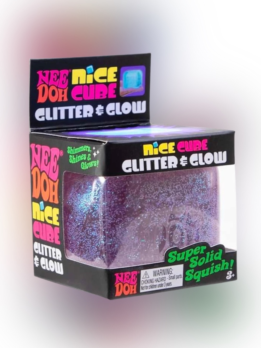 NIB AUTHENTIC NeeDoh Nice Cube - Glitter & Glow Squishy- Purple